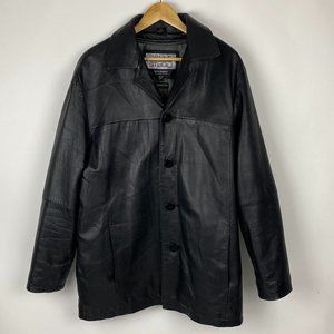 Wilsons Leather Pelle Studio Leather Jacket Mens Large Black Btn Front Over Coat